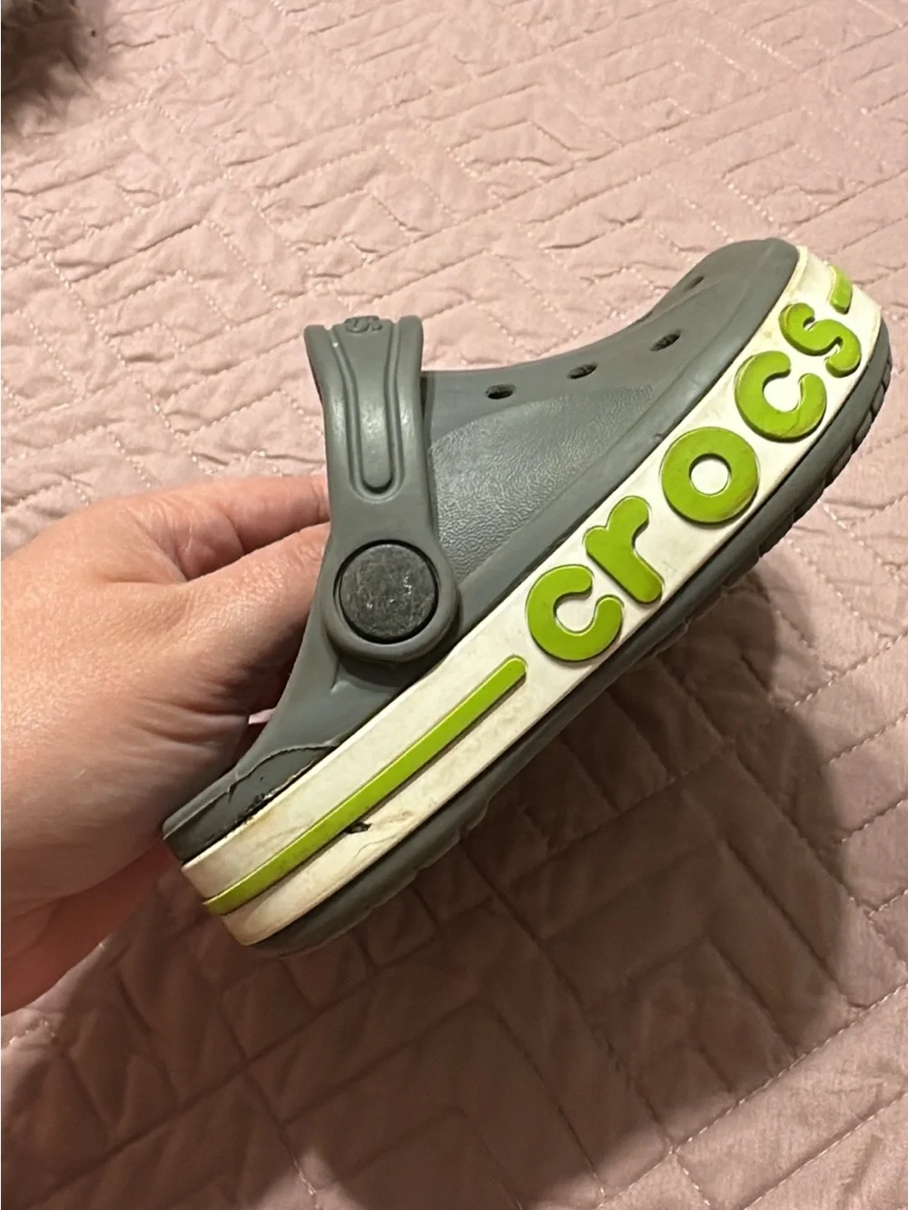 Crocs Kids' Gray and Lime Green Classic Clog 8c
